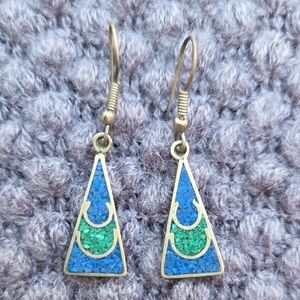 90s Elegant Blue and Green Triangle Earrings